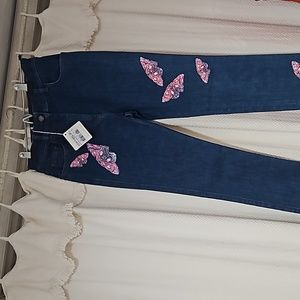 Ls Perla, made in Italy, blue jeans with stunning embroidered butterflies.